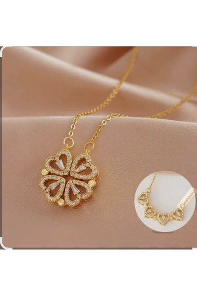 ZAHAP GOLD 925 ayar gümüş zirkon taşlı mıknatıslı yonca kolye