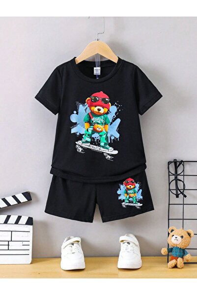 Kids Летен комплект за момичета и момчета с черна блуза и къси панталонки