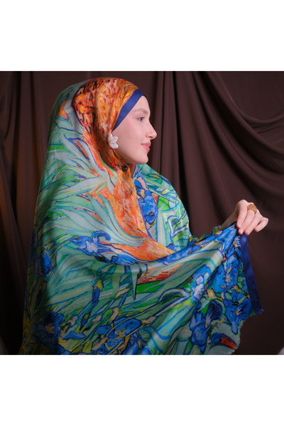Mehru Scarfs Van Gogh - Irises %100 İpek Şal 65*185cm 'art On Silk'