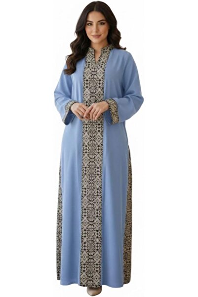 Lamis Nawar Elegant Abaya with Gray Geometric Print