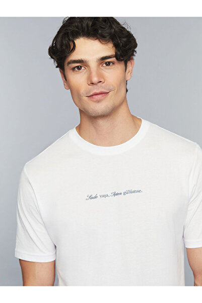 LC Waikiki Nevavm Oval Collar Slogan Printed Combed Cotton Men's T-Shirt