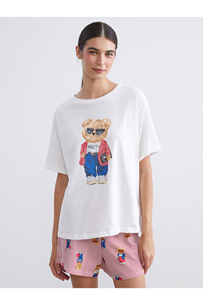 LC Waikiki Özmarka New Season Bear Teddy Printed Women's Shorts Pajama Set