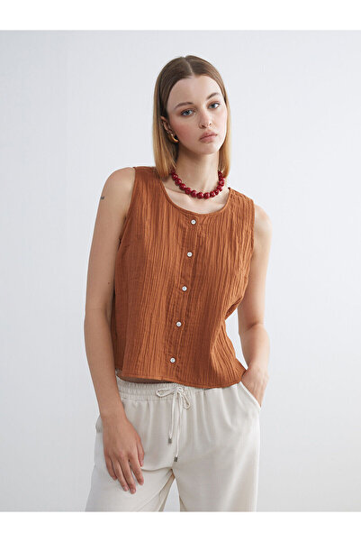 LC Waikiki Lcw Vision Crew Neck Textured Muslin Blouse