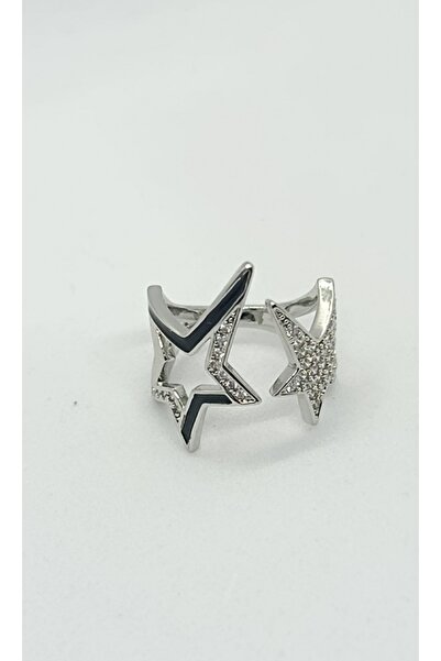 ndjewelry خاتم فضي بتفاصيل نجمة سوداء