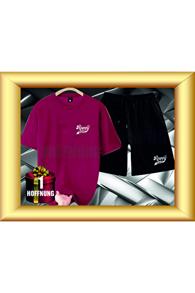 HOFFNUNG Unisex Casual Short Sleeve Set with Happy Print Outdoor Spring/Summe...