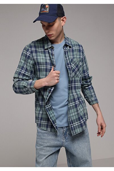 Colin's Regular Fit Shirt Neck Plaid Men's Green Long Sleeve Shirt
