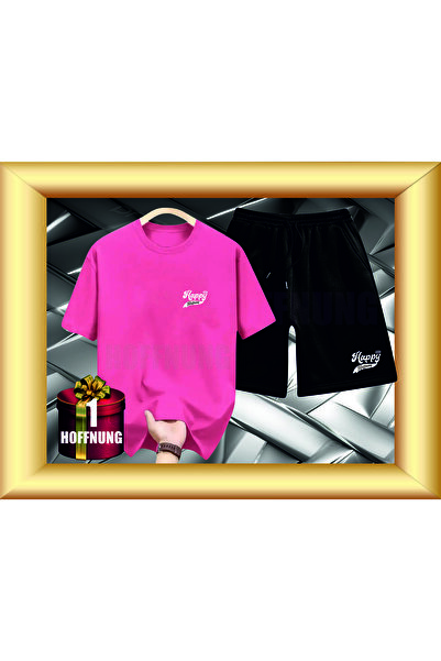 HOFFNUNG Unisex Casual Short Sleeve Set with Happy Print Outdoor Spring/Summe...