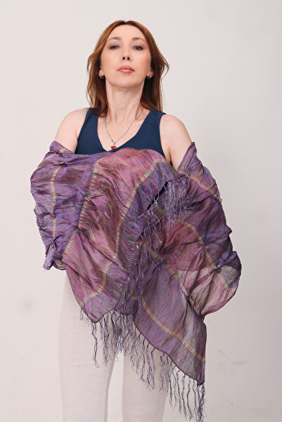 Mystic Shawl Luxury Silk Purple Multi-Colored Shawl (54X188 cm)