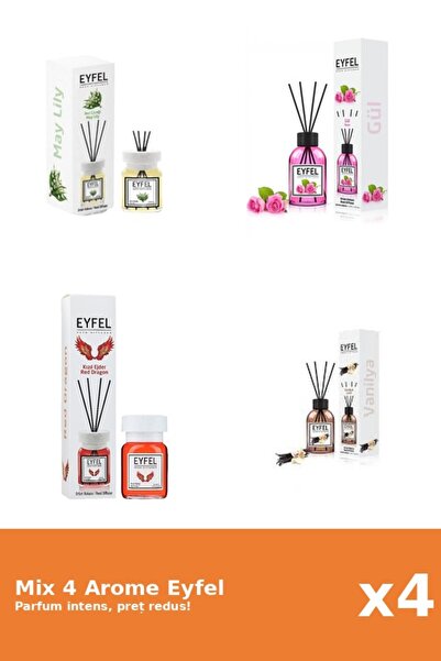 Eyfel Set 4 Mix Eyfel: 1x Lacramioare, 1x Red Dragon, 1x Trandafir, 1x Vanilie