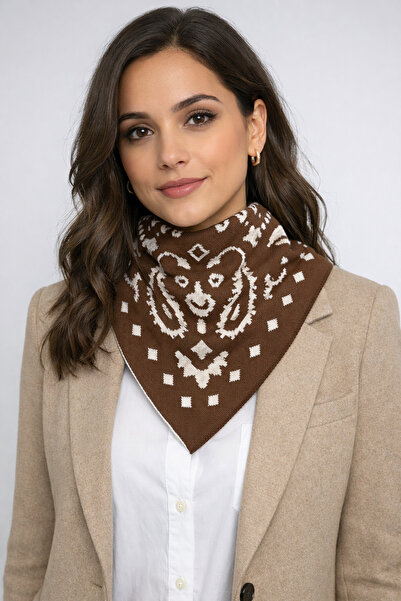 Sebir Moda Patterned Double-Sided Knitwear Triangle Scarf