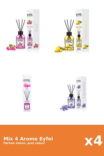 Eyfel Set 4 Mix Eyfel: 1x Ananas, 1x Bubble Gum, 1x Lavanda, 1x Trandafir