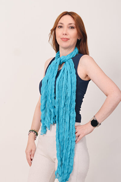 Mystic Shawl Lüks %100 Pamuk Turkuaz Bürümcük Şal (65x175 cm)
