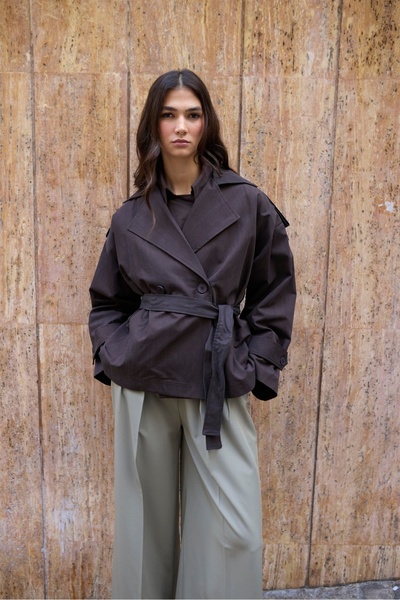 SHILSEE BEUTİQUE Women's Apolet Style Medium Length Belted Trench Coat Brown