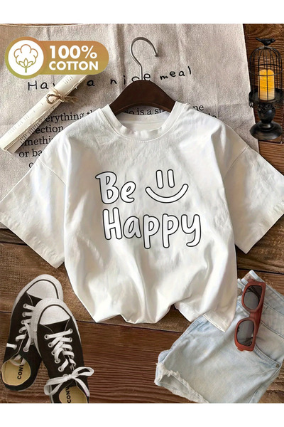 Sweet Cotton Happy printed oversize cotton bicycle collar t-shirt