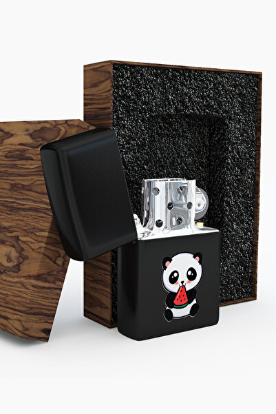 Omotasarım Mini Panda Mat Siyah Metal Çakmak – Yeniden Doldurulabilir