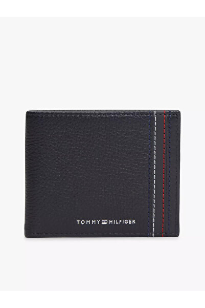 Tommy Hilfiger Men's Embroidered 100% Leather Navy Blue Wallet with Cash and ...