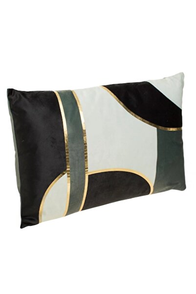 OEM Winter Decorative Pillow Black Gray Ecru Velvet with Golden Abstract Patt...