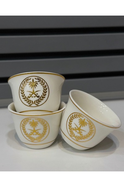 HUTUL AL JAZIRA Medium Gold-plated Coffee Cup Set featuring Two Swords and a ...