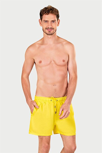 OBJE Men's Yellow Two C Pocketed Swim Shorts