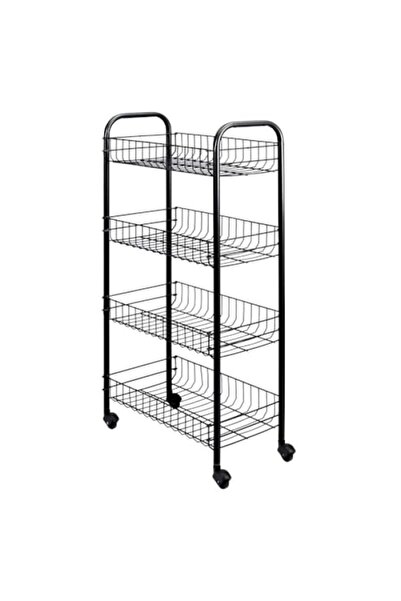 markentegra Dört Katlı Tekerlekli Çok Amaçlı Depolama Arabası - Siyah (41x23x...