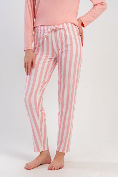 OBJE Women's Pink White Striped Marla Pajama Bottoms