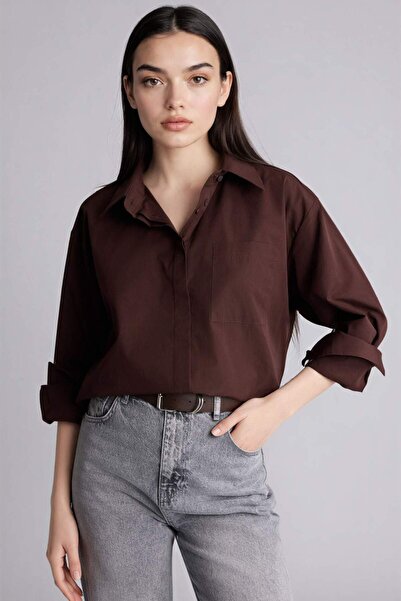 DeFacto Oversize Shirt Collar Poplin Long Sleeve Shirt G9803Ax26Sp