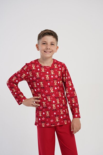 OBJE Boy's Red Deer Pattern Marla Pajama Top