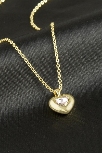 ZERO LAND قلادة STOROZAL بحجر على شكل قلب - (71244) لون فضي