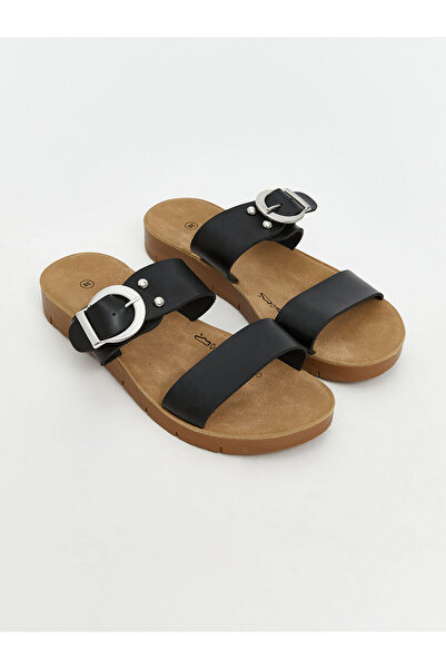 LC Waikiki Peak New Season Leather Look Double Strap Women's Slippers