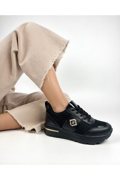 Nstil Дамски кецове с дантела и златни детайли, с дебела подметка, за ежеднев...