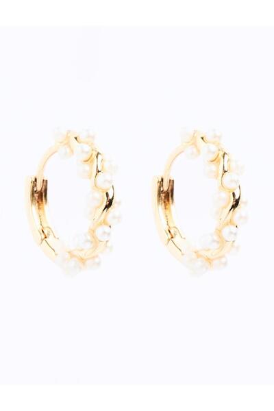 Jimmy Key Gold Color Pearl Detailed Shiny Hoop Earrings