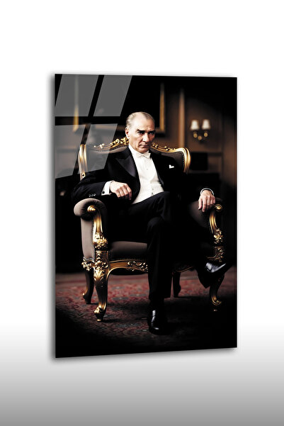 bestdecor Atatürk Portresi Temperli Cam Tablo, Ev Ve Ofis Duvar Dekoru Hediye...