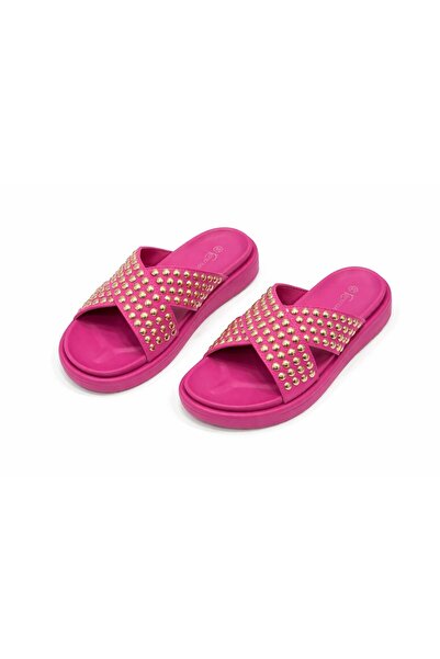 mothers dream Glam Studded Cross Strap Platform Slides