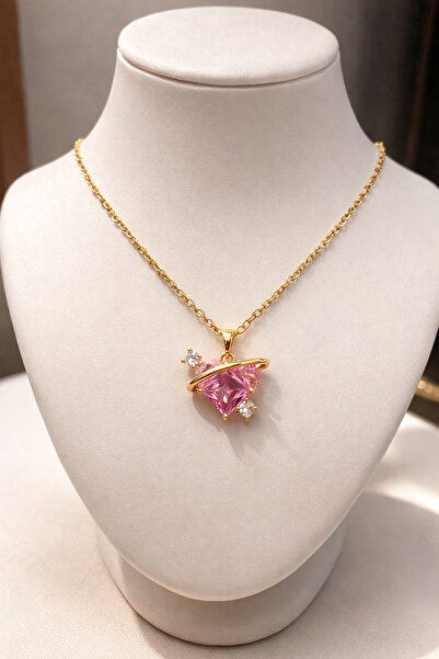 Westia Pink Zircon Stone Heart Figured Women's Necklace |   Gold Color Elegan...