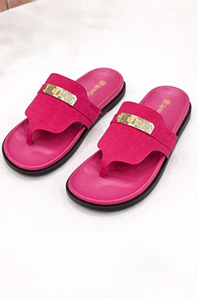 mothers dream Luxury Suede Thong Slide Sandals with Gold Accent