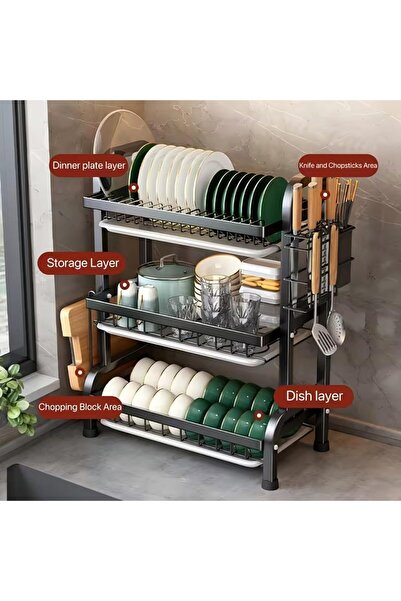 genernic Fcity 3 Tier Dish Drying Rack with Drain Tray & Mat, Stainless Steel Dish Drainer for Kitchen Counte