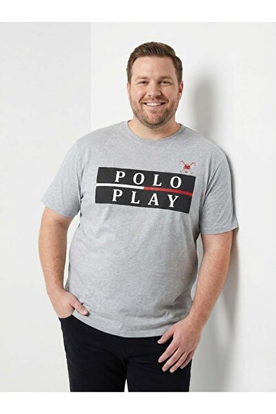 poloplay تيشيرت رجالي برسومات - رمادي