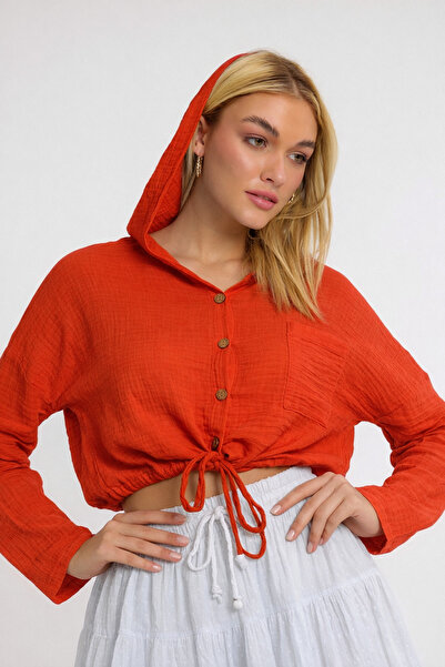 Heaven Ephesus Women's Muslin Crop - Hooded Crop Shirt - 1160