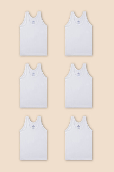 BAYKAR Boy's Oval Collar Cotton Single Jersey Undershirt 6 Pack 2200 White