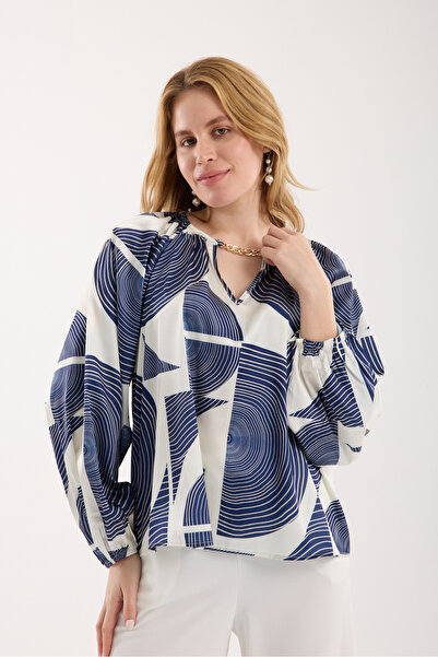 Moda Days Bluză de damă Laci Gold cu accesoriu tip lanț din satin cu mâneci r...