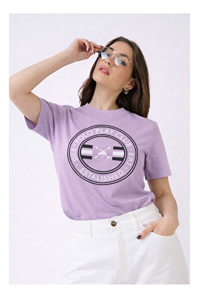 poloplay تيشيرت نسائي برسومات - أرجواني فاتح