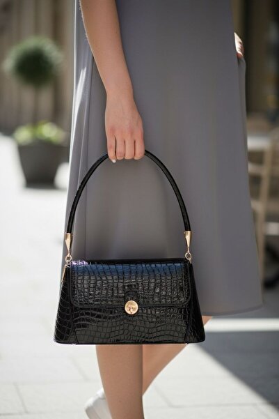 GIG Retro Croco Design Women's Hand and Shoulder Bag with Clasp and Lock Deta...