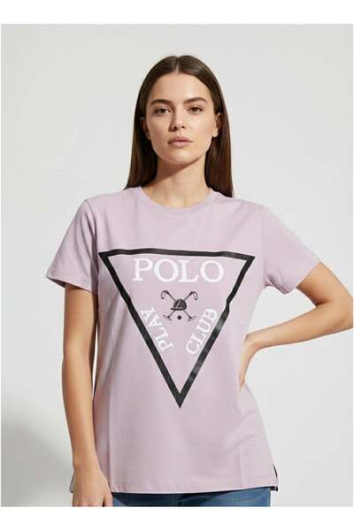 poloplay تيشيرت نسائي برسومات - أرجواني فاتح