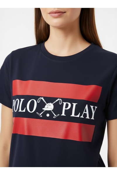 poloplay تيشيرت نسائي برسومات - أزرق ملكي