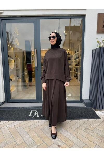 Almarwah Black 202942 Women's High Collar Suit Brown