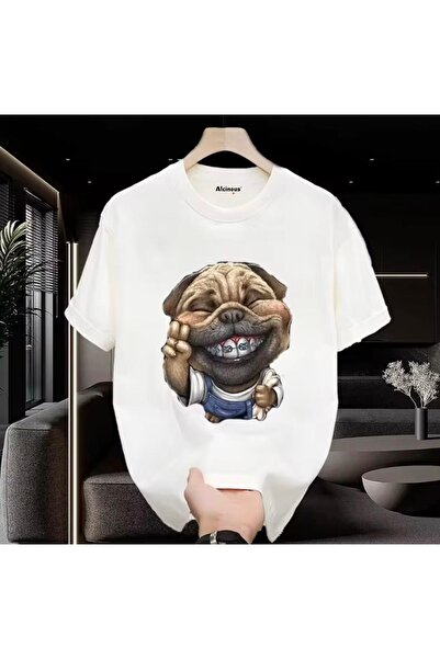 ALCİNOUS ΛΕΥΚΟ OVERSIZE ΒΑΜΒΑΚΕΡΟ UNISEX T-SHIRT ΜΕ ΣΤΑΜΠΑ