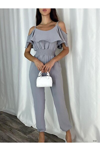 Modafeminen Gray Strappy Ruffled Stylish Jumpsuit 582123