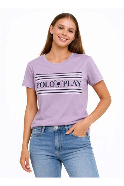 poloplay تيشيرت نسائي برسومات - أرجواني فاتح