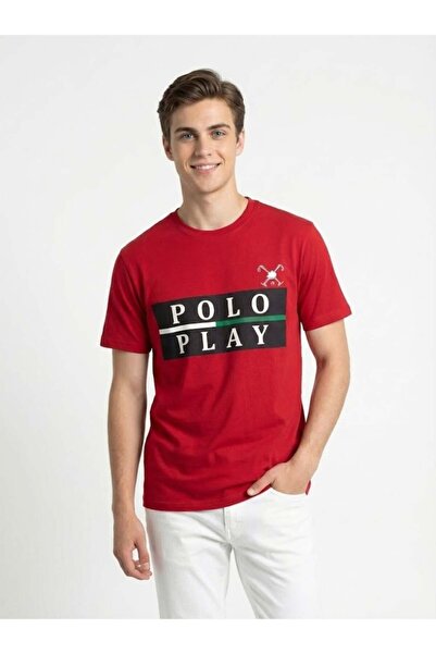 poloplay تيشيرت رجالي برسومات - أحمر
