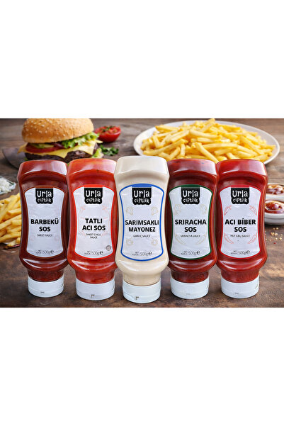 URLA ÇİFTLİK Gurme Soslar Serisi 5'li paket (Sriracha-Sweet Chili-Hot Chili-Barbekü-Sarımsaklı Mayonez)